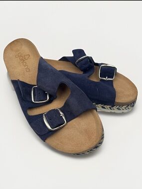 Women’s Yokono Navy Blue Suede Double Strap Espadrille